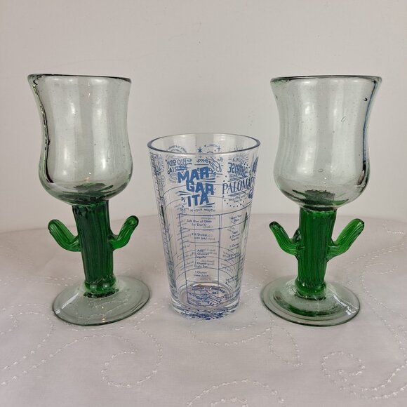 2 Mexican Glass Margarita Glasses & Margarita Recipe Measure Glass - Picture 1 of 10